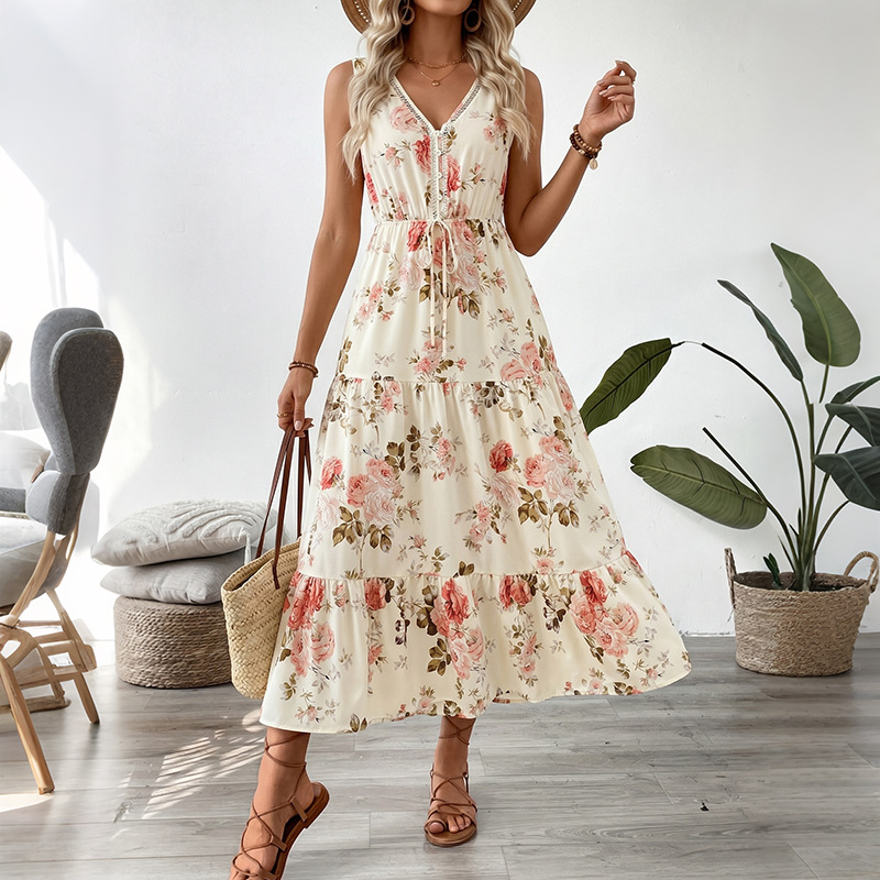 Midi Skirt Floral - Women Floral Print Sleeveless Midi Dress