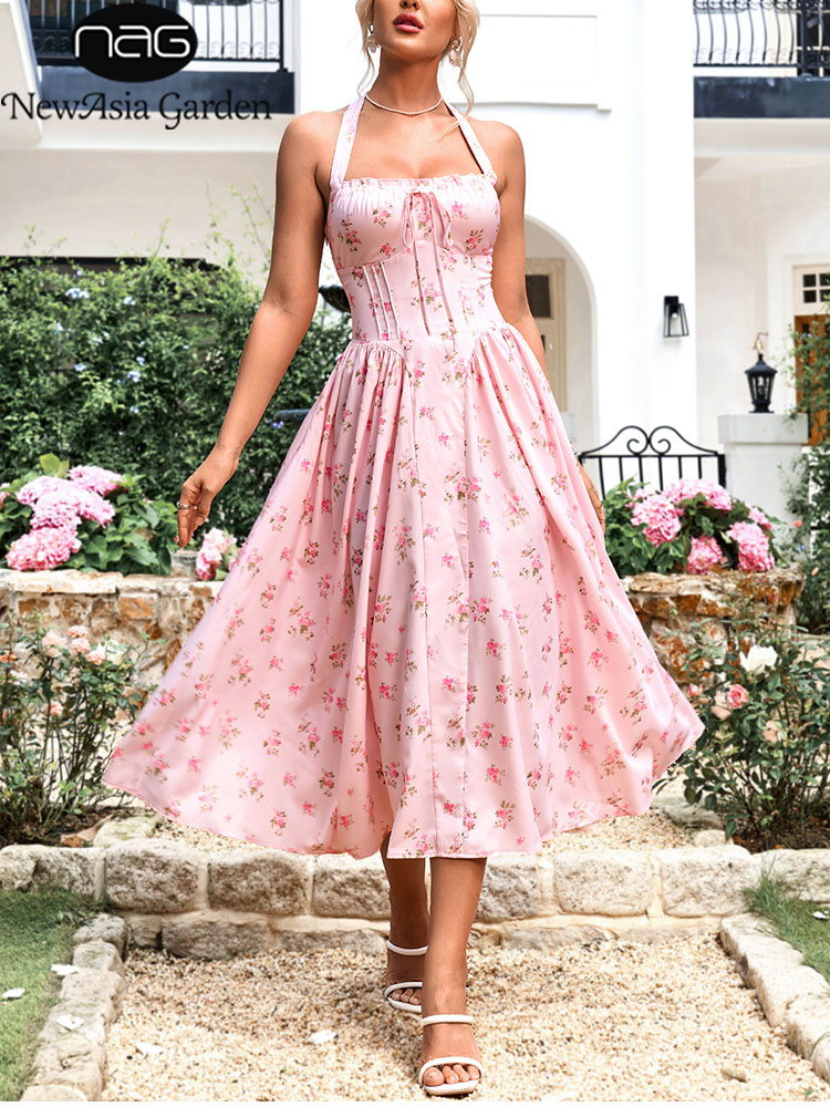 NewAsia Women's Halter Backles - Midi Skirt Floral recension och pris