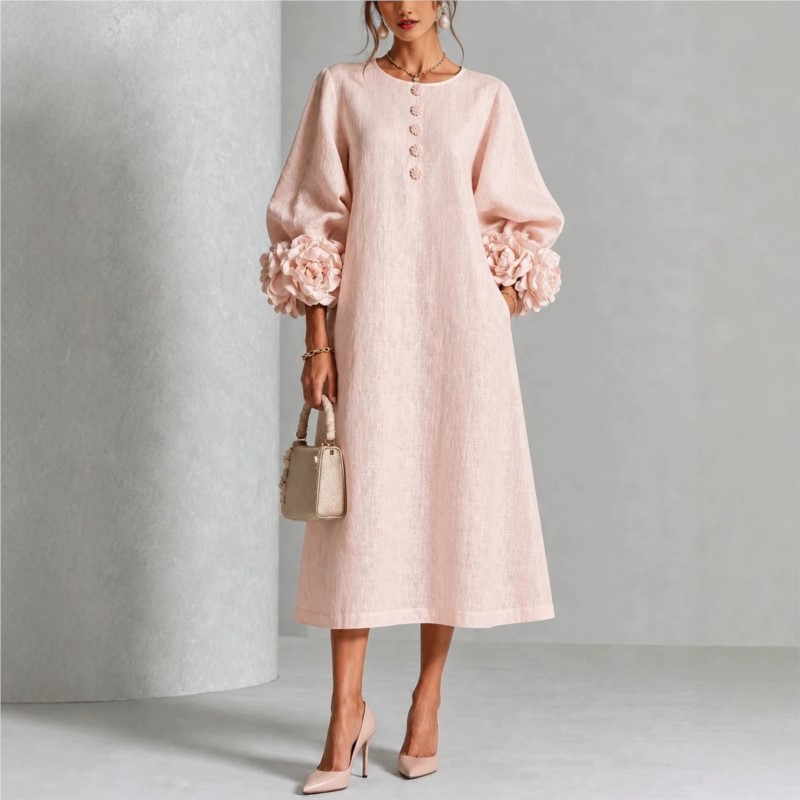 Elegant Women Linen Midi Dress - Midi Skirt Floral recension och pris