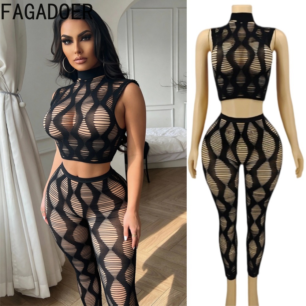 FAGADOER Sexy Knit 2 Piece Set - Crop Top Crochet recension och pris