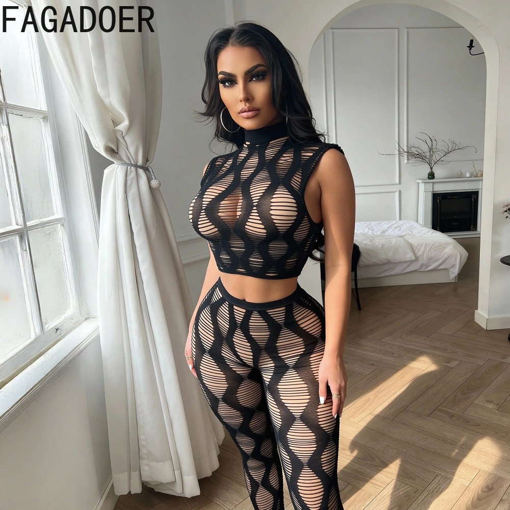 FAGADOER Sexy Knit 2 Piece Set - Crop Top Crochet recension och pris