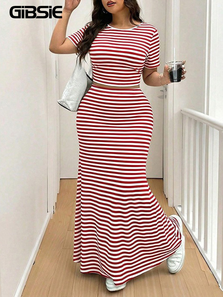 GIBSIE Plus Size Striped O-Nec - Crop Top Crochet recension och pris